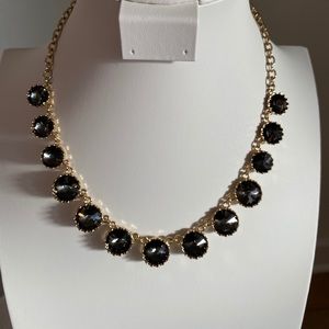 Statement Necklace   Gold Chain w/Black Stones